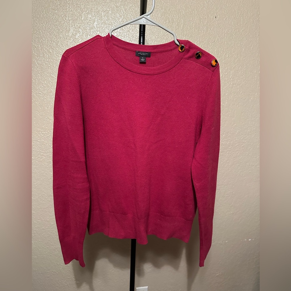 Ann Taylor Factory Fuchsia Crewneck Sweater with Shoulder Buttons